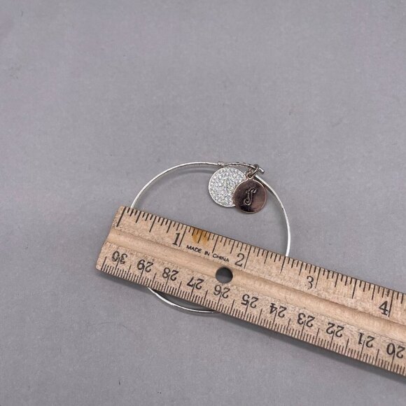 LA Charm Initial J Cuff Bangle Bracelet Silver Tone - Picture 4 of 4